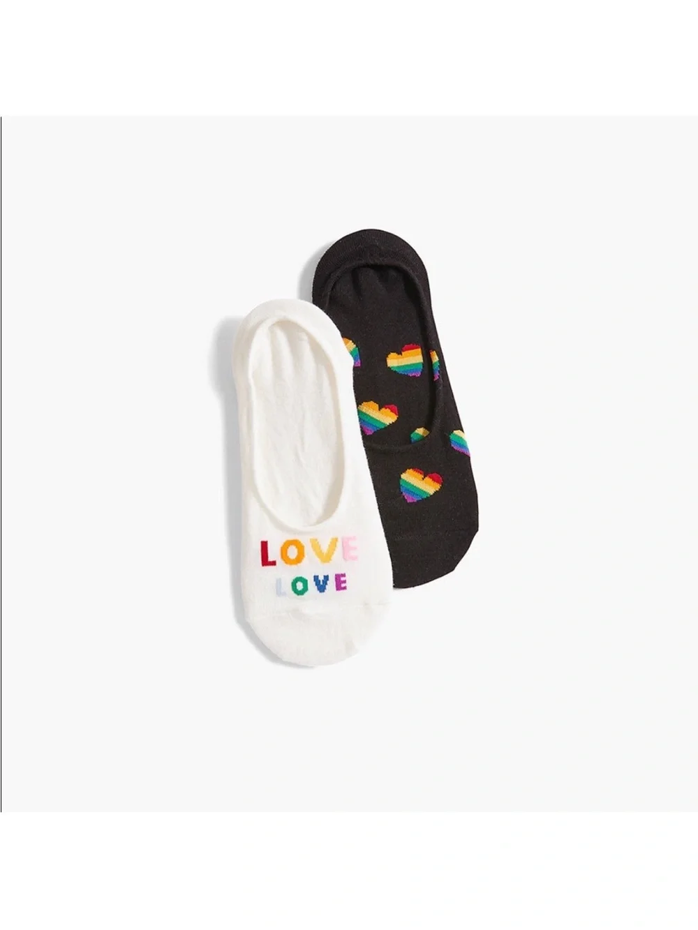 No-Show Sock Set with Rainbow Heart and LOVE Motif - Women
